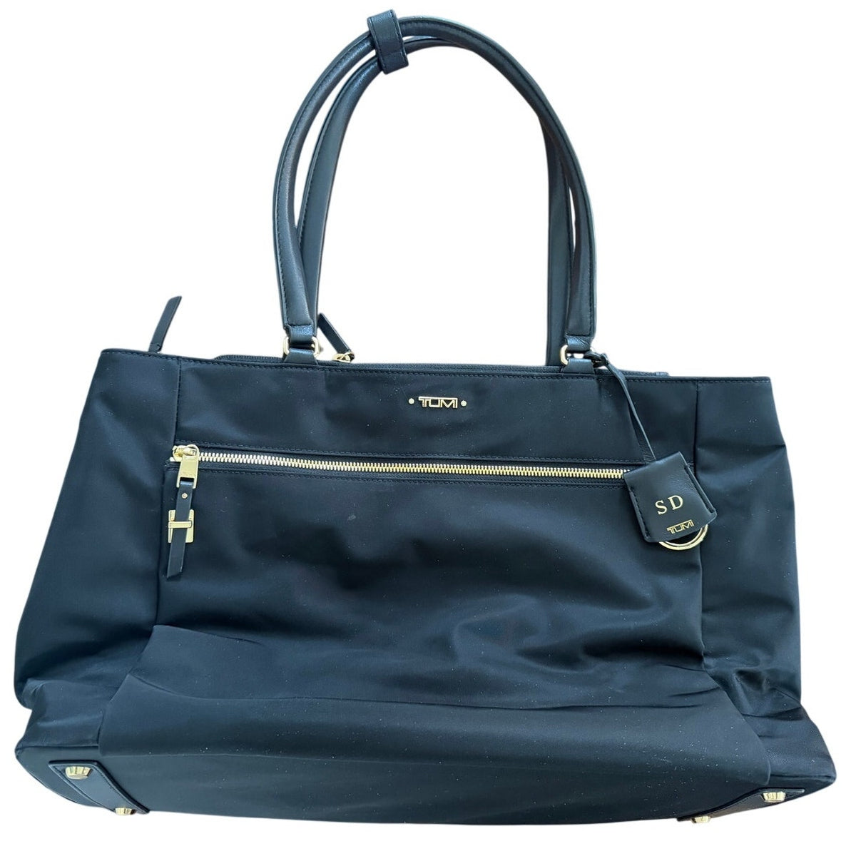 TUMI Voyageur Black Nylon Tote Bag Gold Hardware Work Travel Shoulder Bag