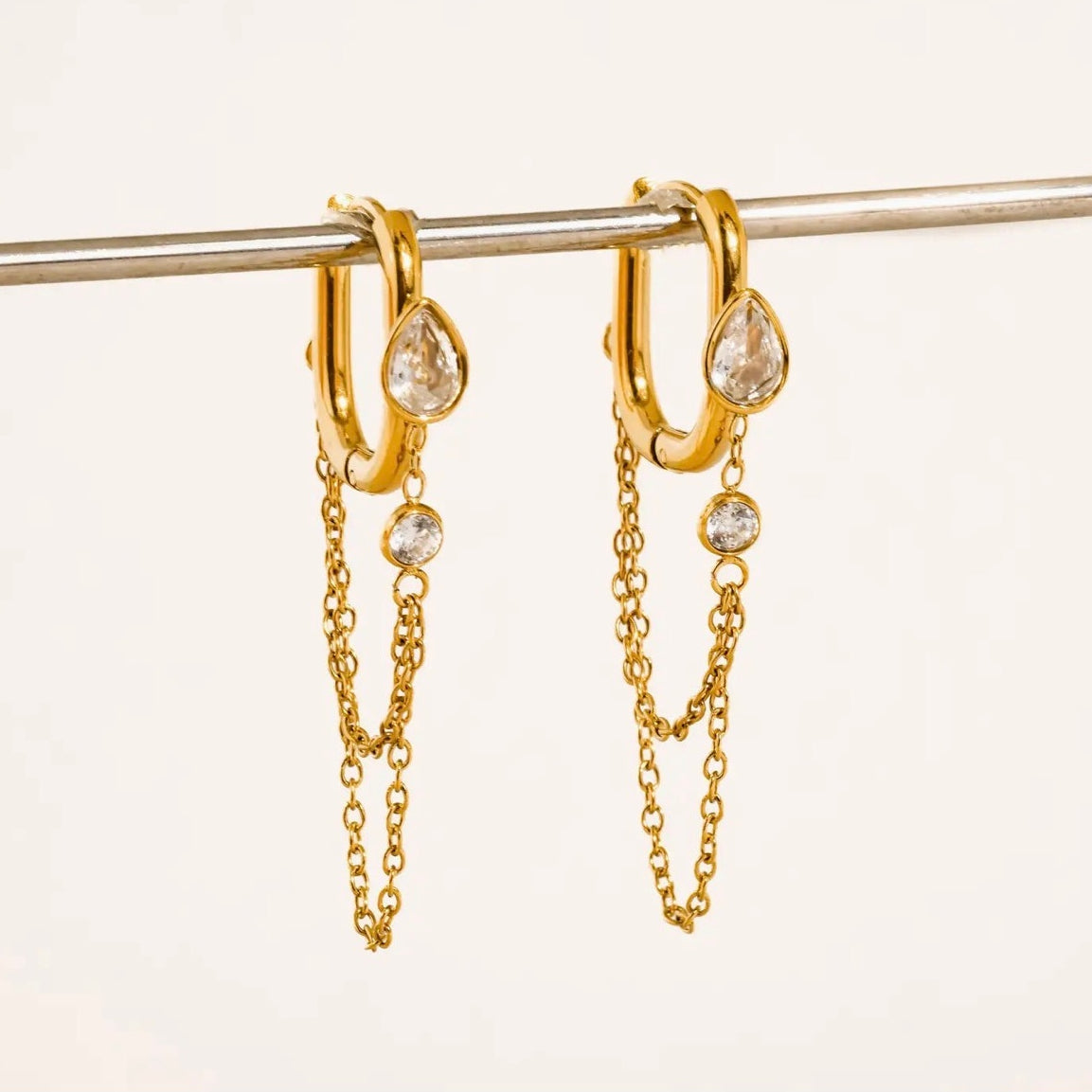 The Courtney Earrings – 18K Gold Non-Tarnish CZ Chain Link Drop Earrings