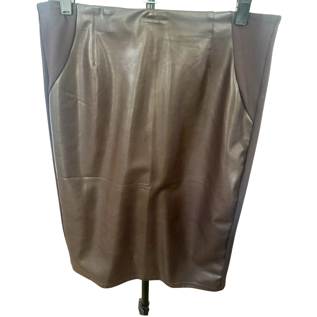 Ellen Tracy Women's Brown Faux Leather Knit Pencil Skirt Knee Length M