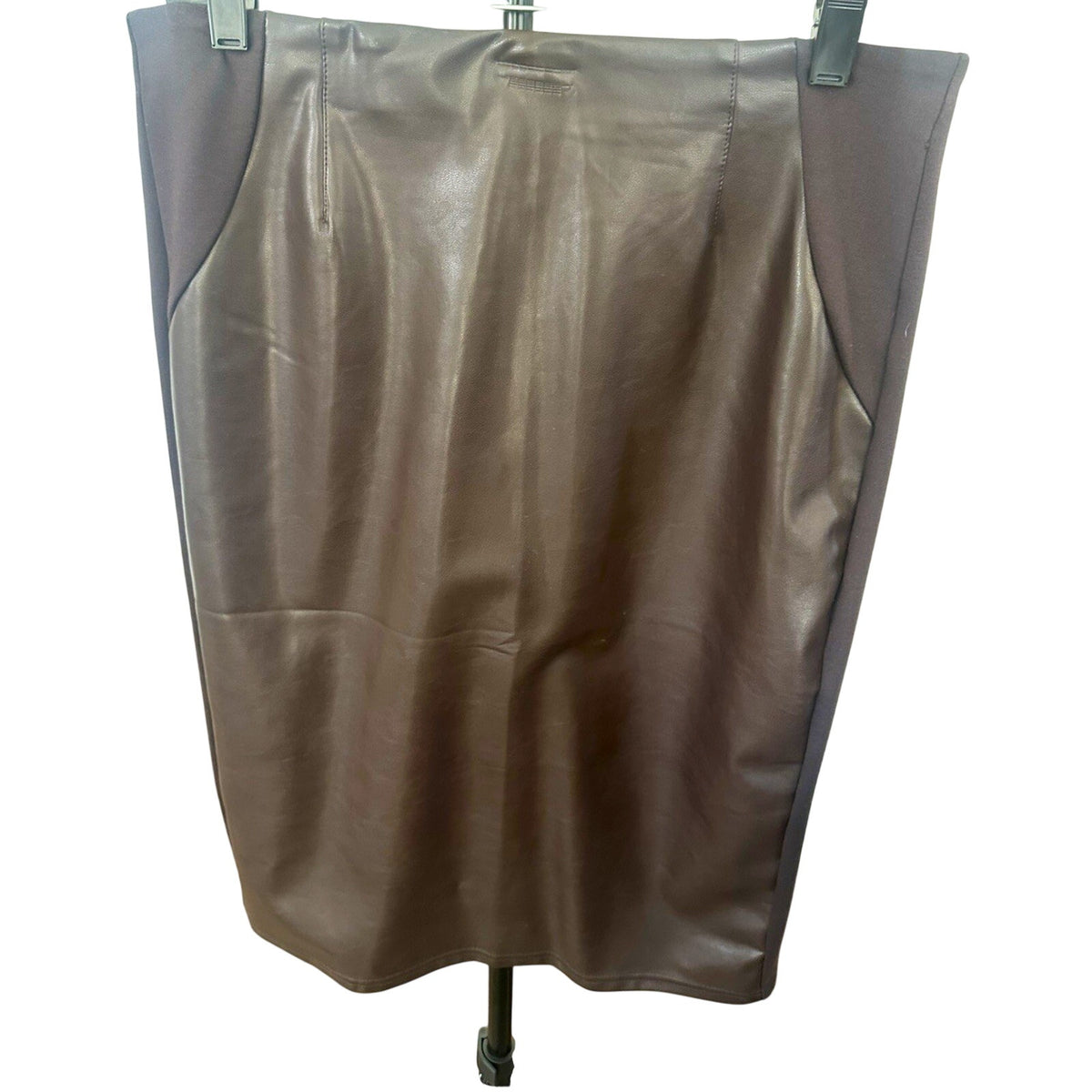 Ellen Tracy Women's Brown Faux Leather Knit Pencil Skirt Knee Length M