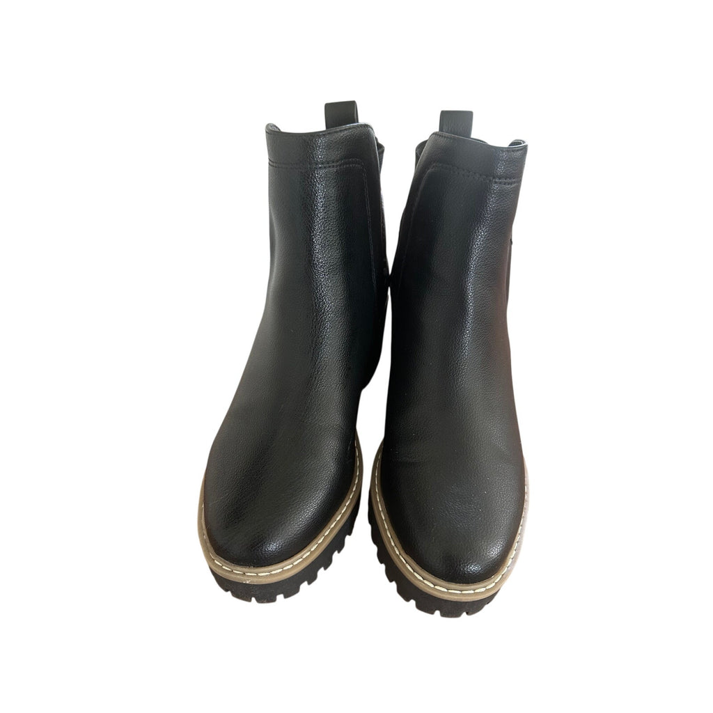 Women’s Black Chelsea Ankle Boots Size 7 Lug Sole Wedge Heel Pull On
