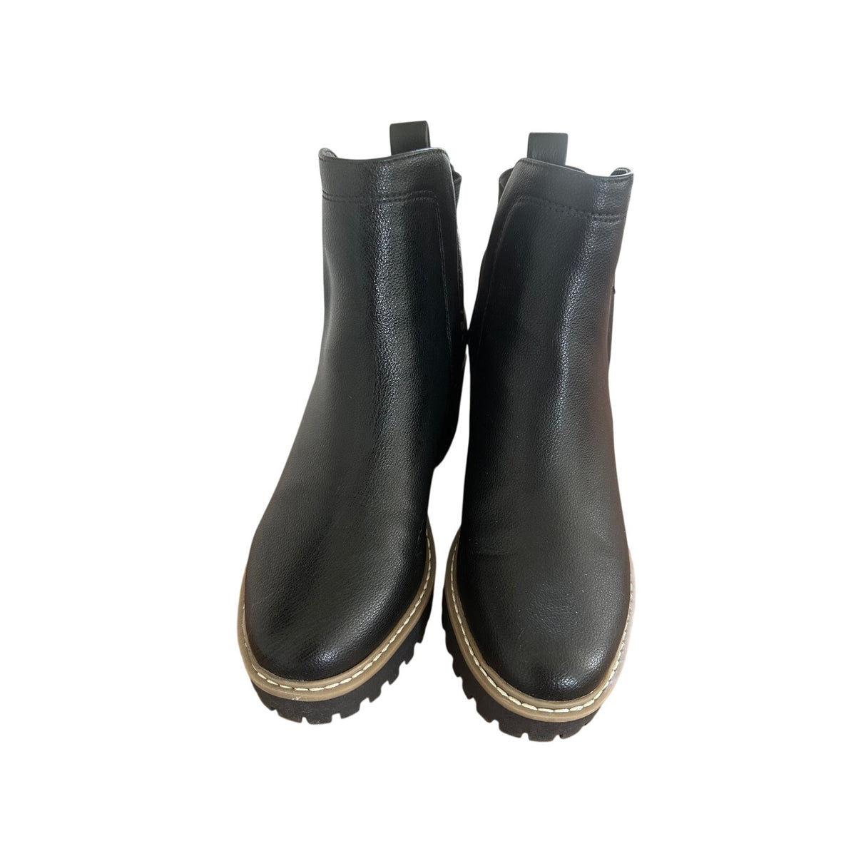 Women’s Black Chelsea Ankle Boots Size 7 Lug Sole Wedge Heel Pull On