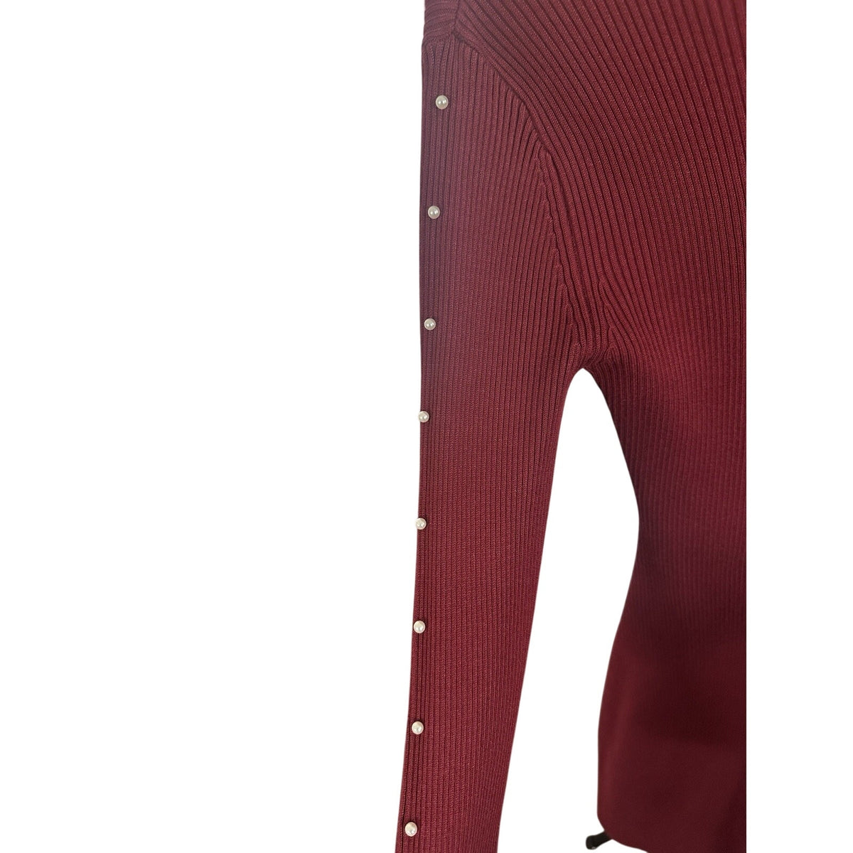 Rosie Harlow Burgundy Crew Neck Long Sleeve Button Midi Sweater Dress M
