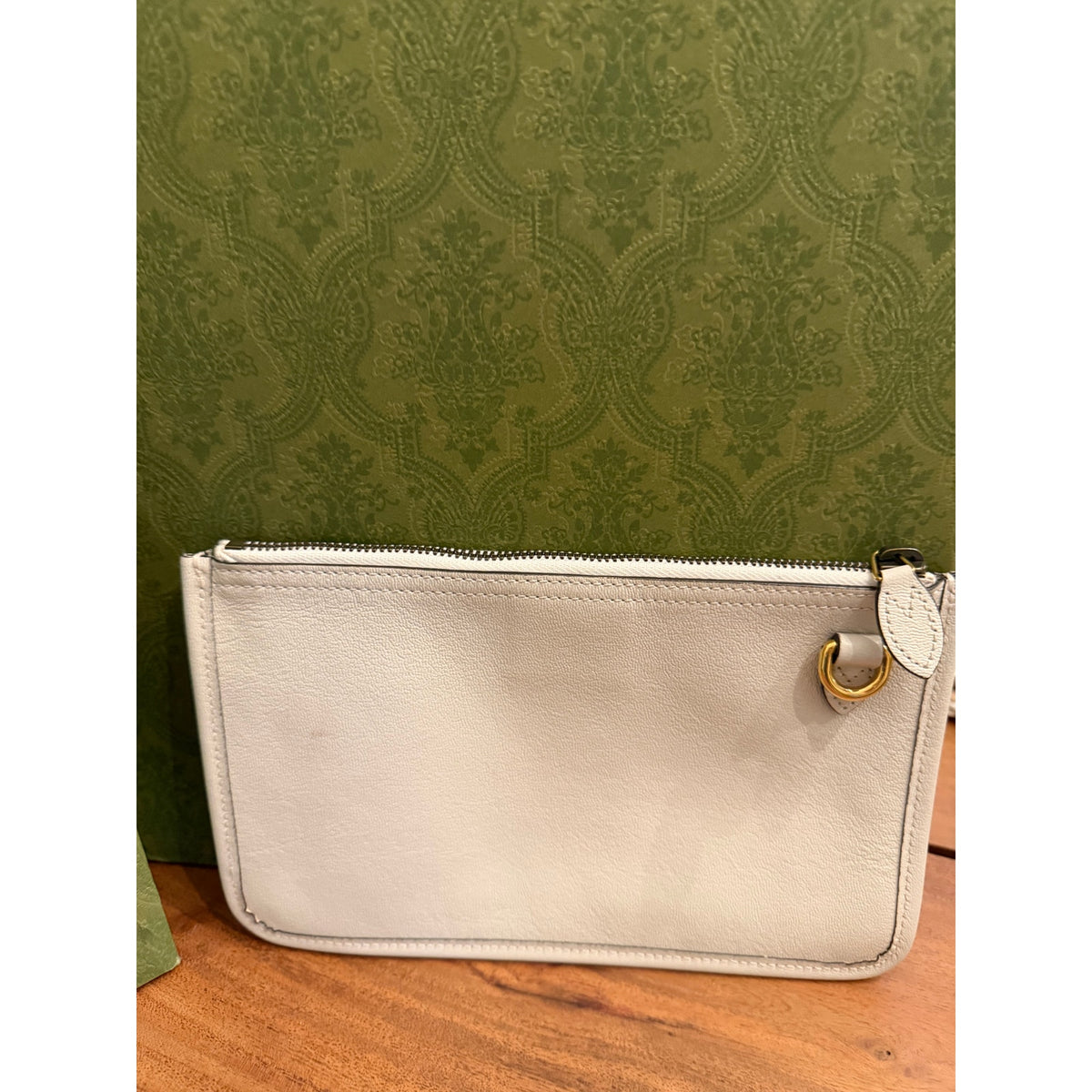 Gucci Interlocking G Ivory Cream Leather Tote Shoulder Bag Gold Hardware Pouch Full Set