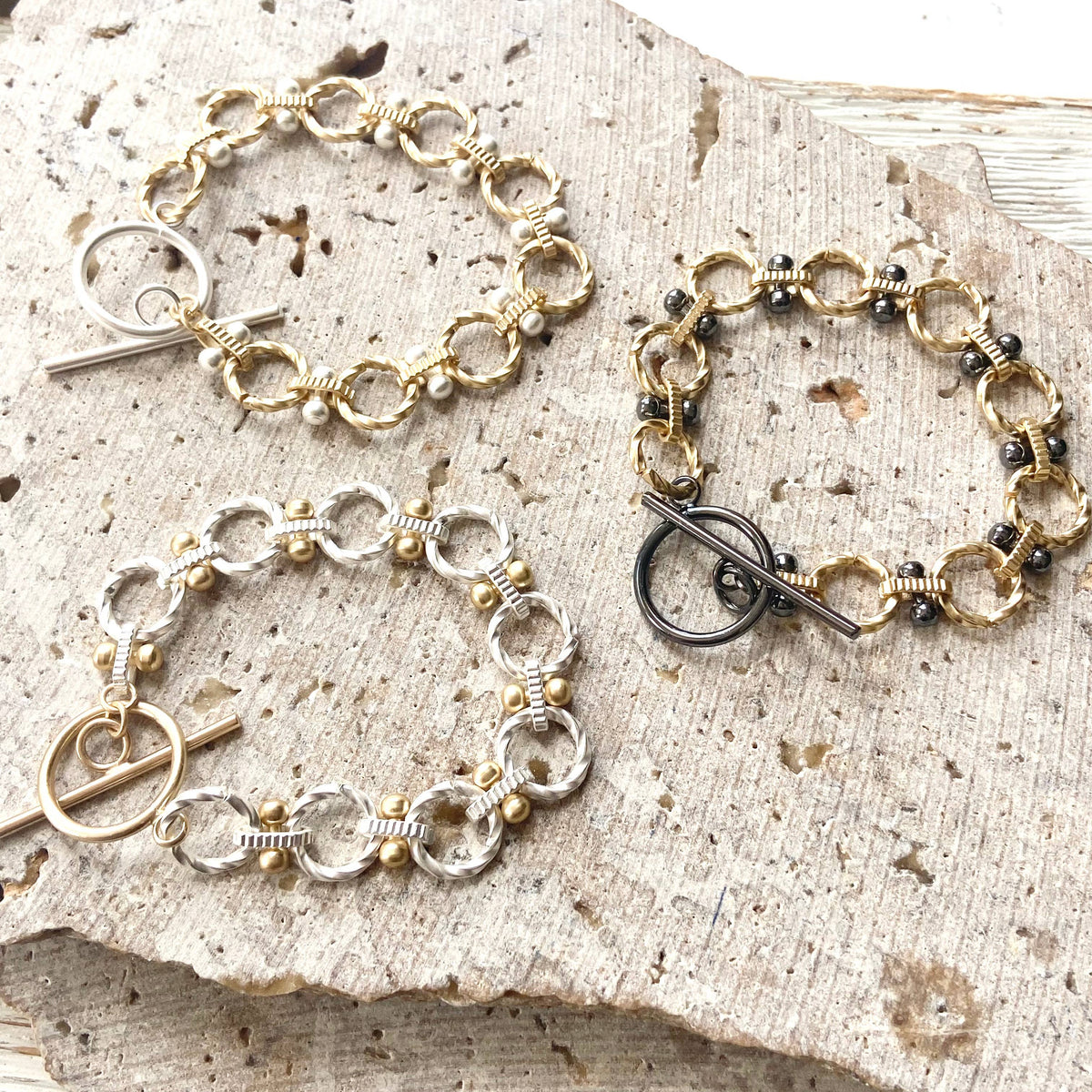 The Marissa | Mixed Metal Textured Link Bracelet