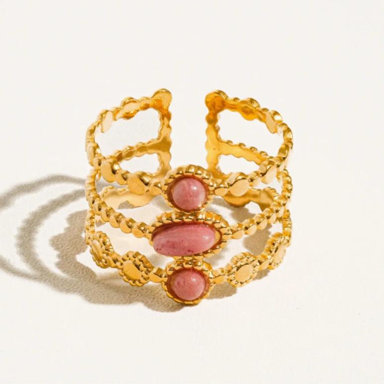 The Presley Ring – 18K Gold Non-Tarnish Trilayer Adjustable Stone Ring