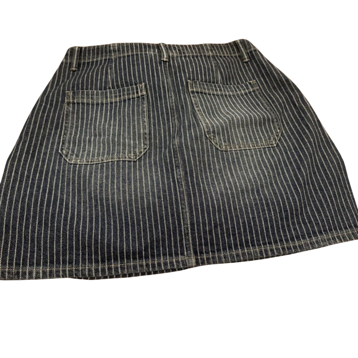 ON 34TH Women's Blue/White Striped Denim Mini Skirt Pockets Button 10/30