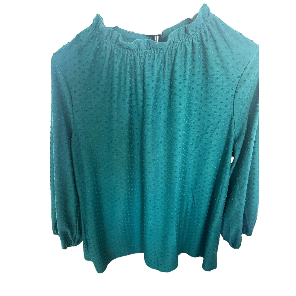 Adrianna Papell 3/4 Sleeve Solid Green Textured Round Neck Blouse XL