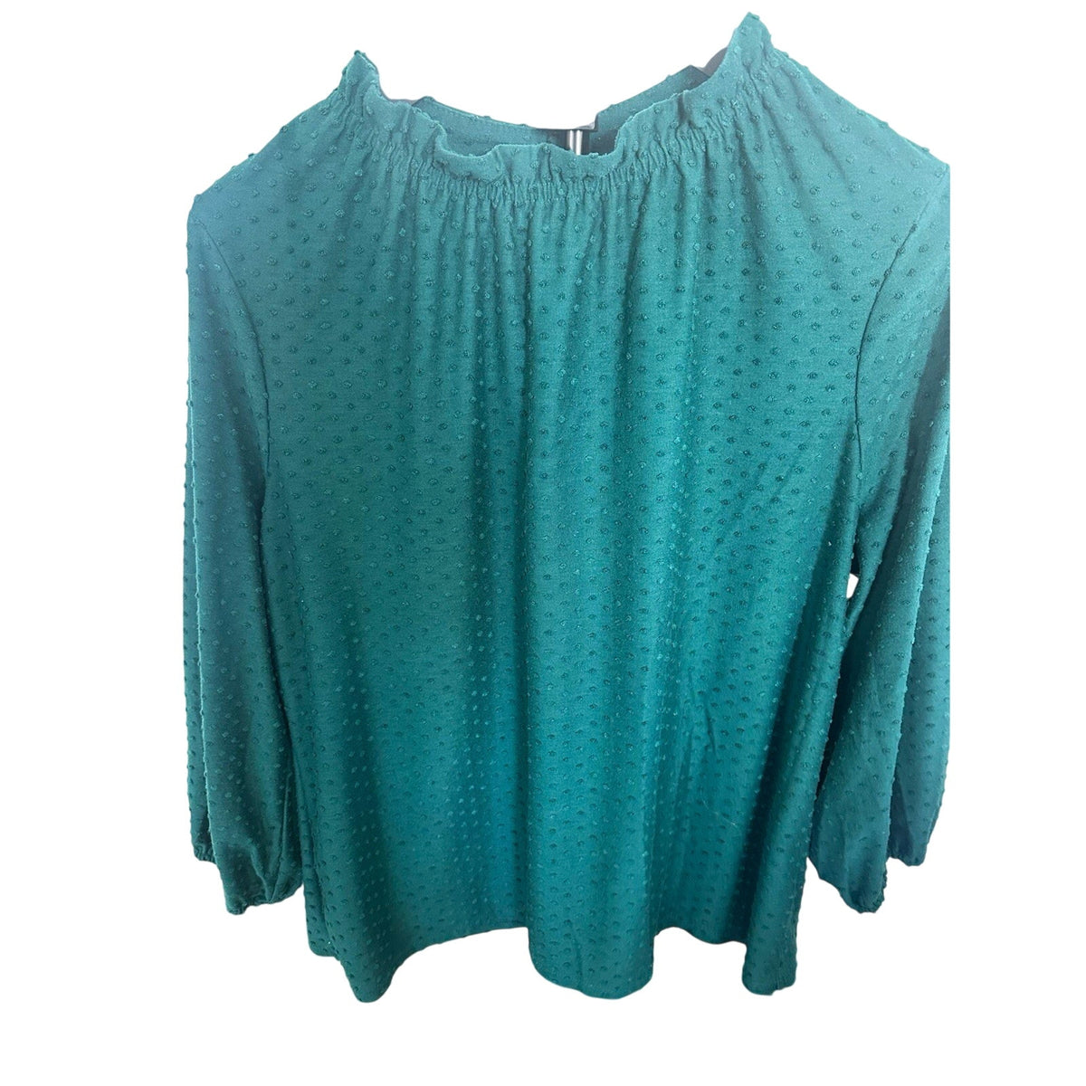 Adrianna Papell 3/4 Sleeve Solid Green Textured Round Neck Blouse XL