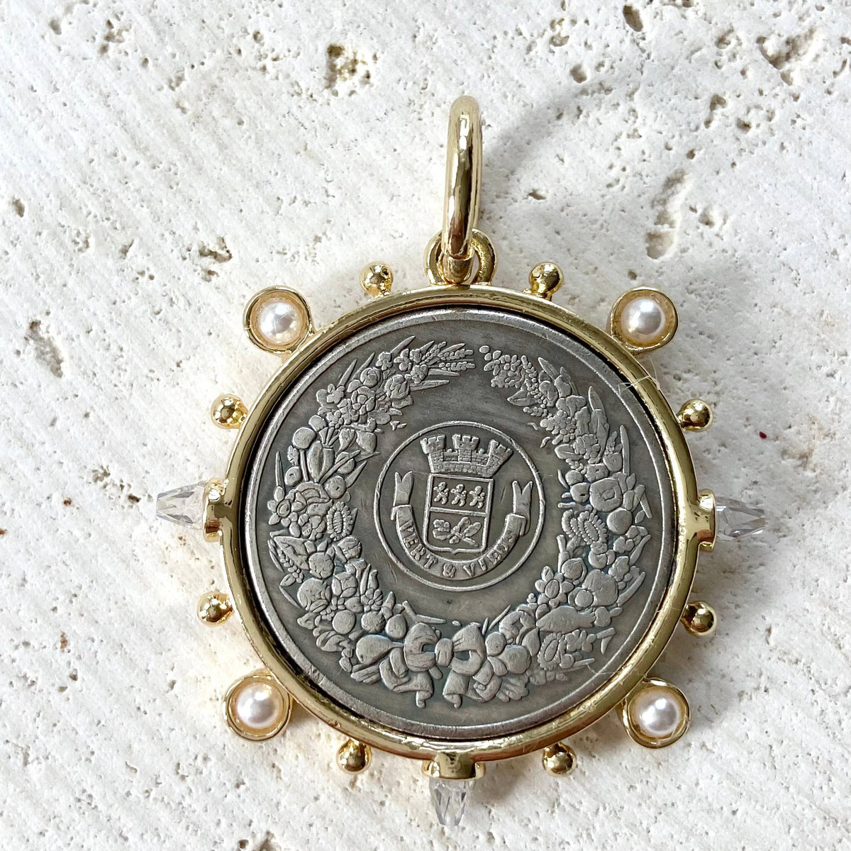 The Vivienne Denim Pearl Crest Necklace