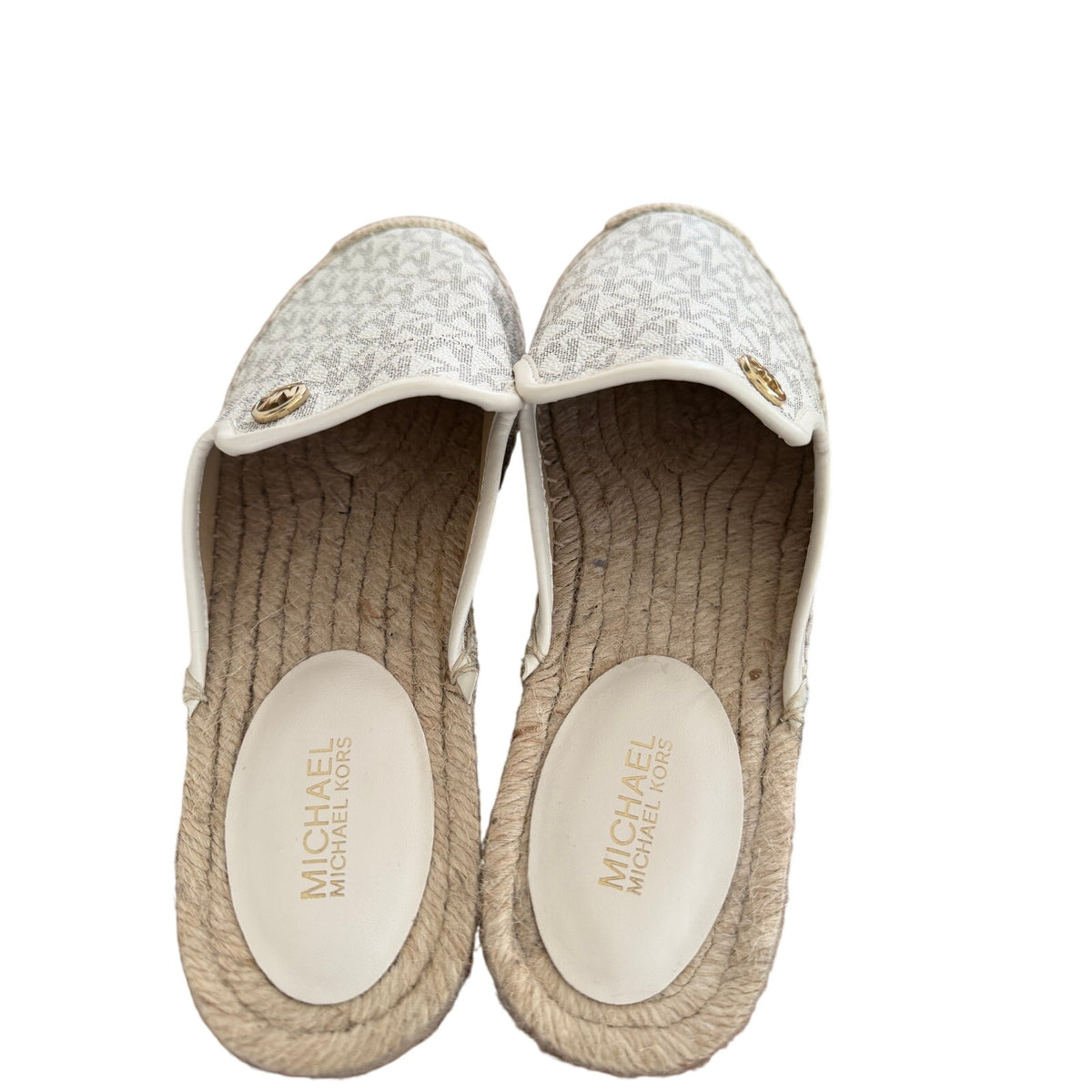 Michael Kors Cream Logo Espadrille Mule Slides Size 8 Gold MK
