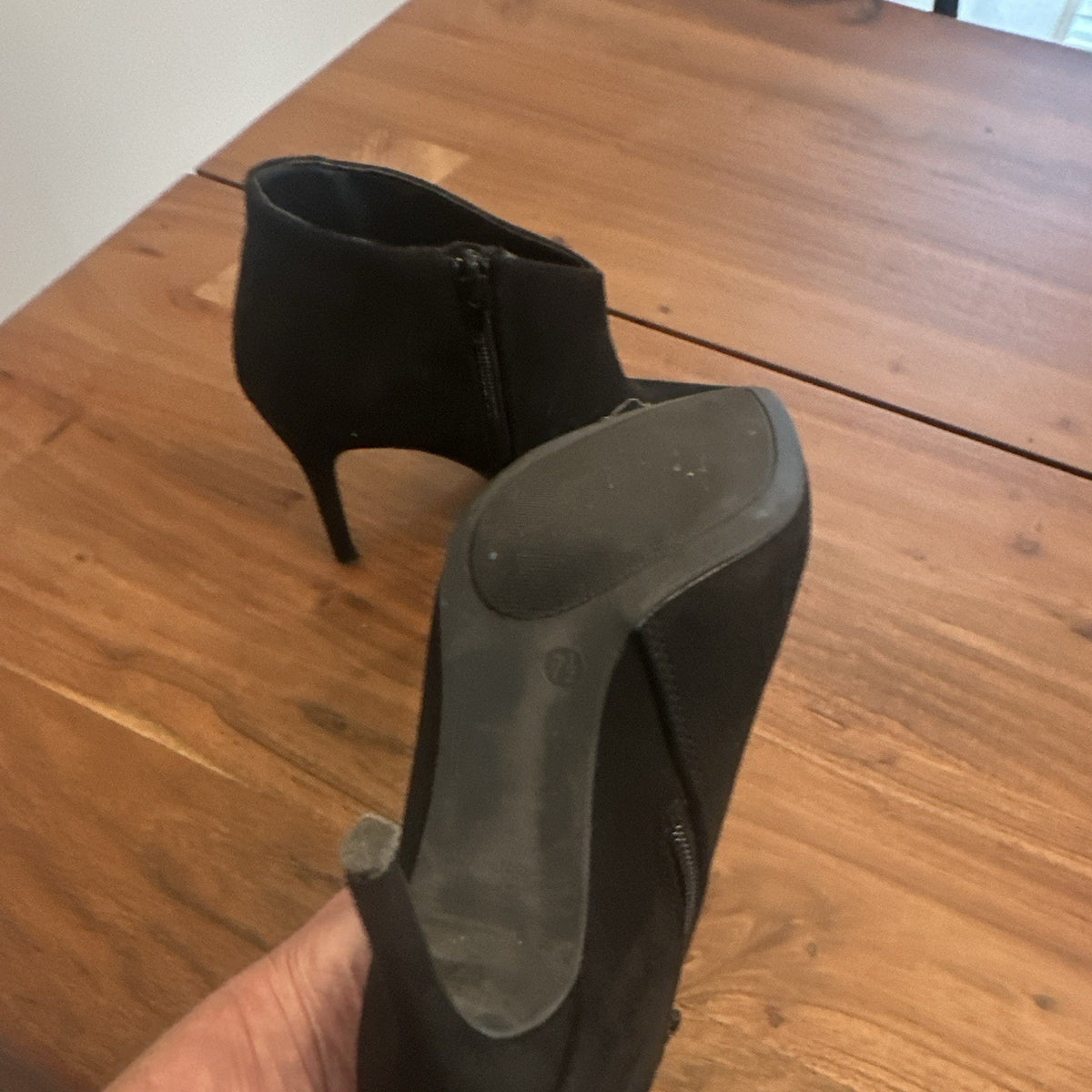 Comfortiva Women’s Black Suede Pointed Toe Ankle Bootie Stiletto Side Zip