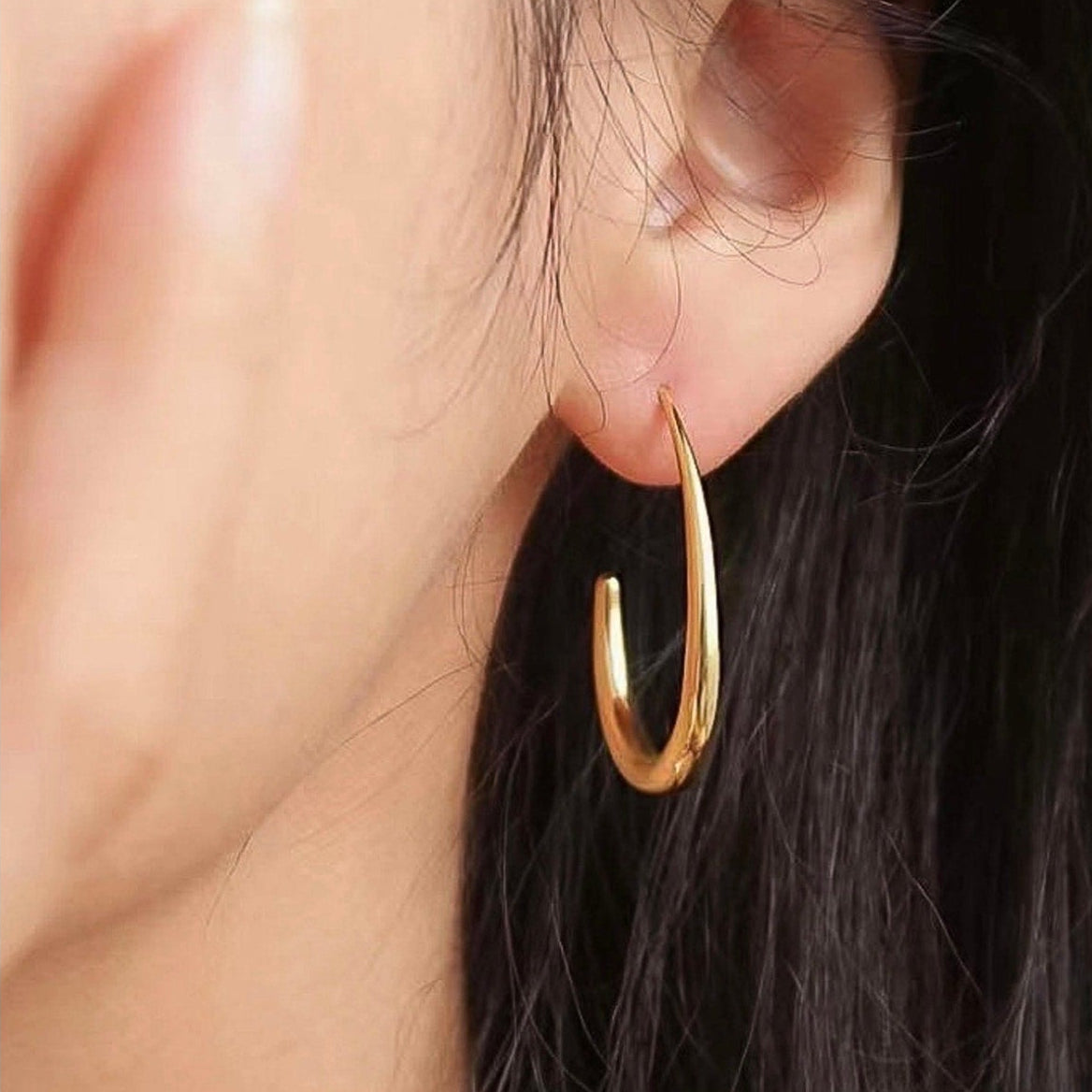 The Jeanette Hoops 18K Gold Non-Tarnish Open Hoop Earrings Stainless Steel