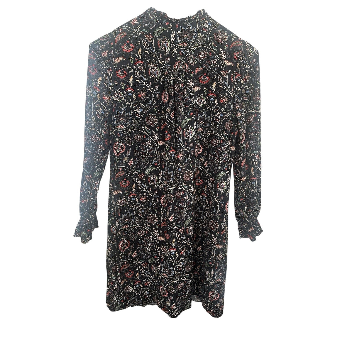 Jessica Howard Petite 8P Black Floral V-Neck Long Sleeve Tie Ruffle Mini Dress